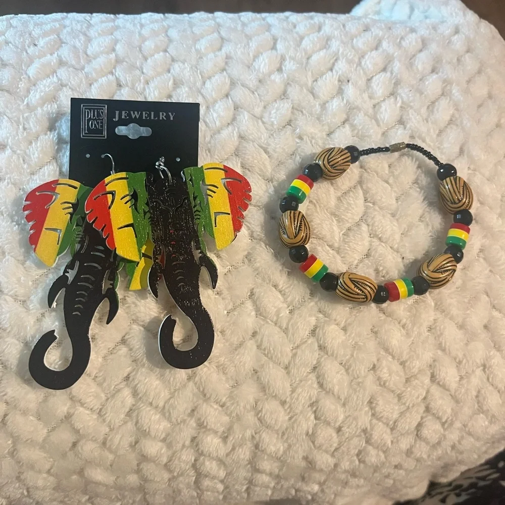 Colorful Elephant Earrings and Beaded Bracelet Set